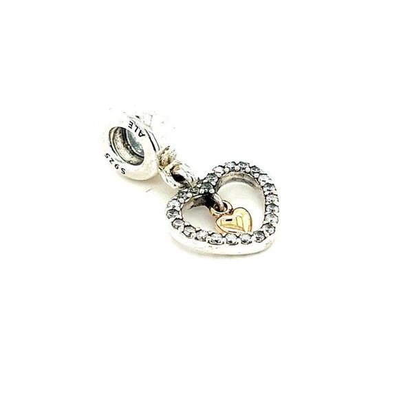 Pandora Two-Tone Heart Cz Dangle Charm - Picture 1 of 4